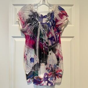 Charlotte Russe Abstract Floral Sheer Blouse - Pink, Purple, Black, White